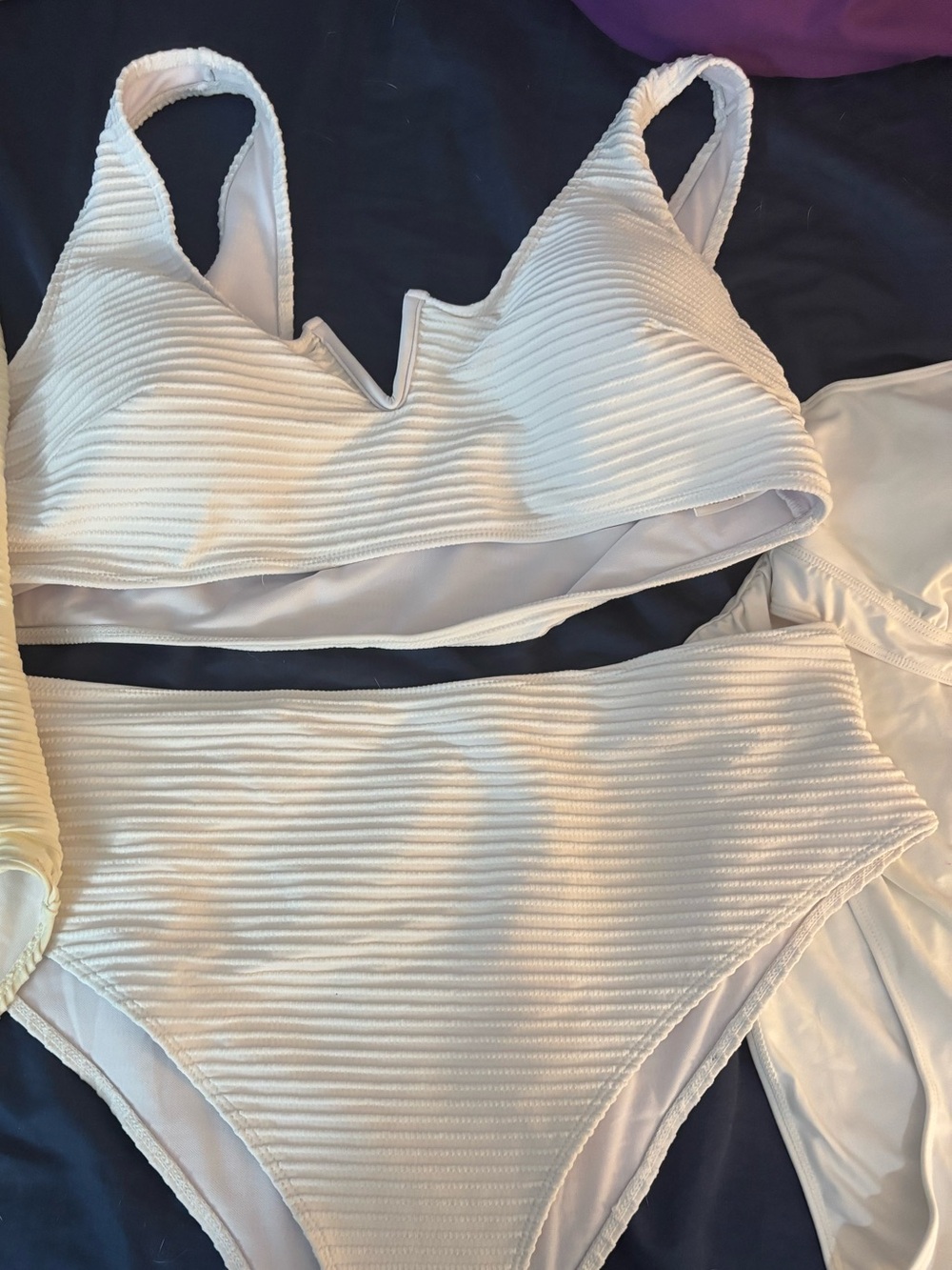 SHEIN White Ribbed V-Notch Bikini Set